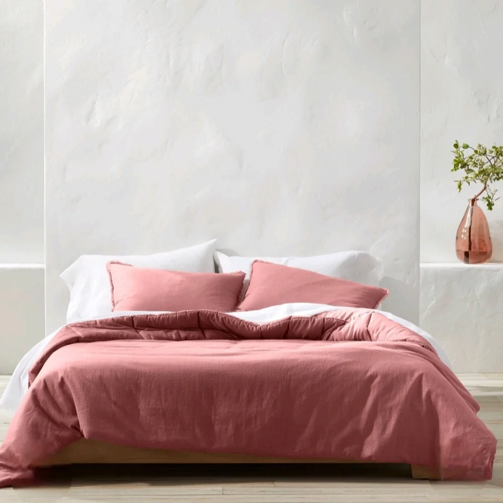 Casaluna Full/Queen Heavyweight Linen Blend Comforter & Sham Set Rose